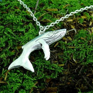 Sterling Silver Humpback Whale Pendant Necklace, Silver