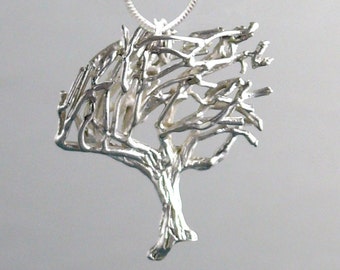 Tree Wind Blown Coastal Cypress Tree of Life Sterling Silver Pendant