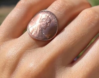 Penny Ring Vintage Copper genuine coins pick a year. Soldered not glued. Anniversary, birthday, gift, friendship