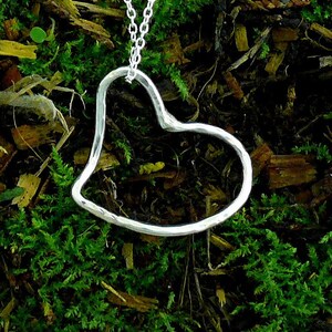 Hand Forged Hammered Floating Open Heart Sterling Silver Pendant for Valentines Day