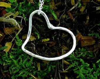 Hand Forged Hammered Floating Open Heart Sterling Silver Pendant for Valentines Day