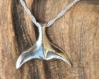 Whale Tail pendant  1 3/8” Sterling Silver