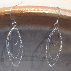 Hoop Earrings  triple Sterling Silver diamond pave'tooled Marquise shaped