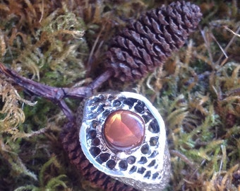 Fire Agate open worked Sterling Silver Ring