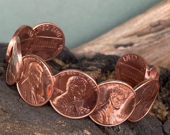 Penny Bracelet Vintage Copper genuine coins pick a year. Soldered not glued. Cuff penny bracelet. Pennys