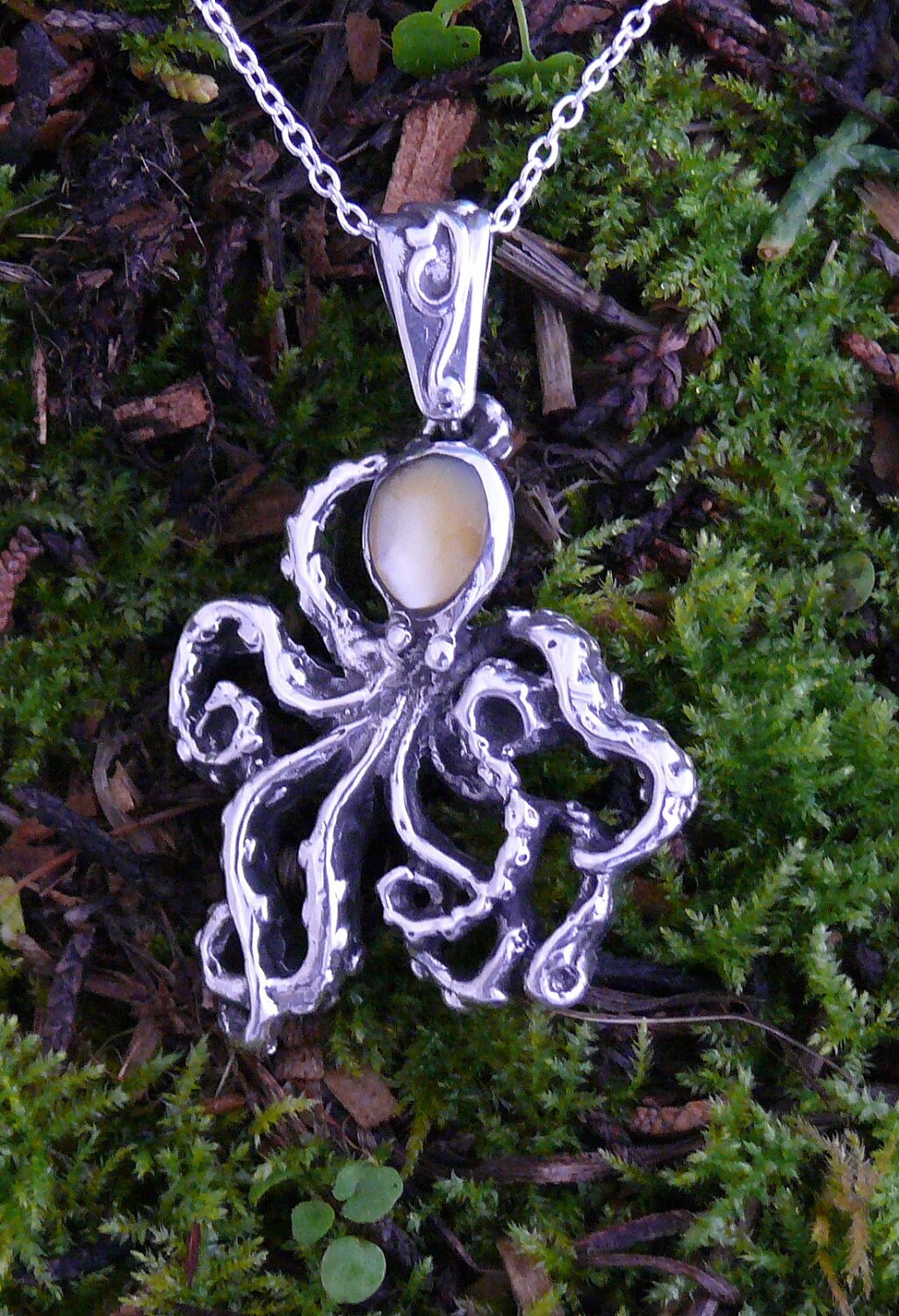 Octopus Pendant Sterling Silver With Gold Lip Mother of Pearl
