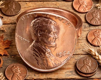 Penny Ring Vintage Copper genuine coins pick a year. Soldered not glued.