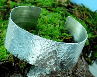 Hammered texture Cuff Sterling Silver Bracelet Wide