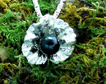 Sterling Silver Geranium Leaf Pendant With Onyx Ball