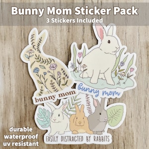 Bunny Mom | 3pc Sticker Pack | Easily Distracted by Rabbits | Vinyl Sticker for laptops, water bottles & more | Gift for Bunny Owner