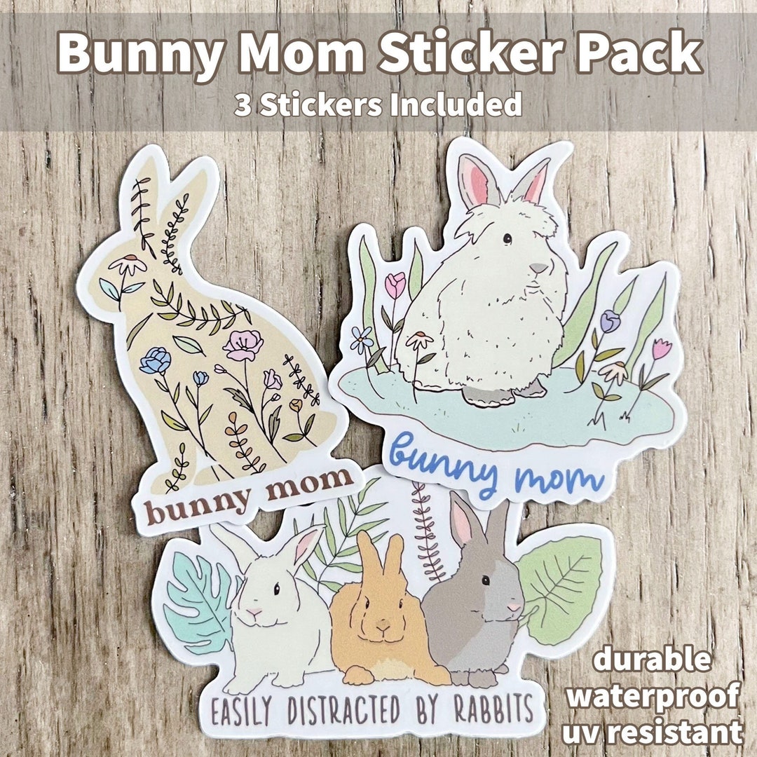 Lionhead Bunny Mom 3pc Sticker Pack Easily Distracted by Rabbits Vinyl