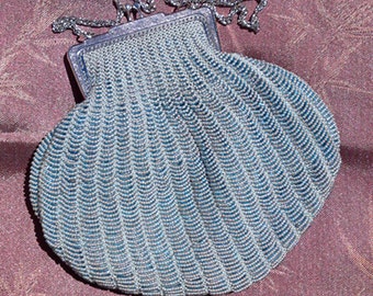 Grey Bead-Knitted Handbag