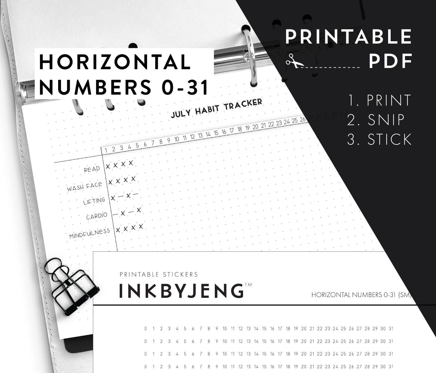 Printable PDF Horizontal Numbers 0-31 / Time Habit Trackers - Etsy