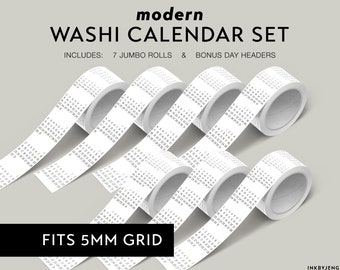 Washi Tape Mini Calendars for Planners and Journals - 5mm grid - Modern - 40mm jumbo rolls