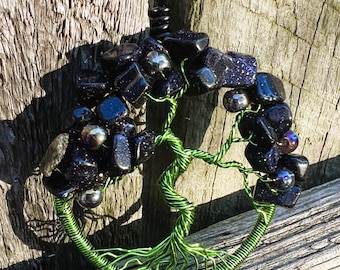 Blue Goldstone Tree of Life Pendant