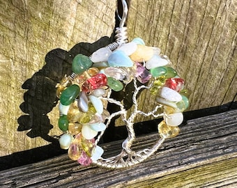 Quartz and Aventurine Tree of Life Pendant