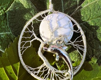 Howlite Moon Dolphin Tree of Life Pendant