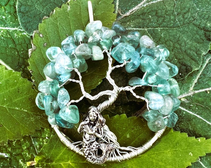 Aquamarine Mermaid Tree of Life Pendant