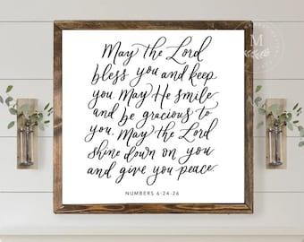 May The Lord Bless You Wood Framed Sign, Christian Wall Art, Religious Home Decor, Wood Wall Art