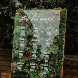 Acrylic Wedding Seating Chart with Leaf Design
