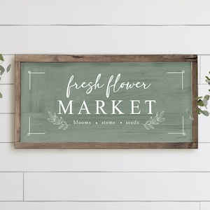 Fresh Flower Market Sign | Spring Sign | Living Room Sign | Farmhouse Wall Decor | Rustic Wall Art | Farmhouse Framed Wall Art Quality Print