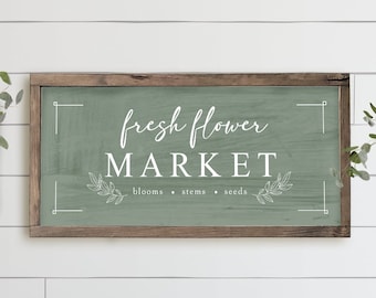 Fresh Flower Market Sign | Spring Sign | Living Room Sign | Farmhouse Wall Decor | Rustic Wall Art | Farmhouse Framed Wall Art Quality Print