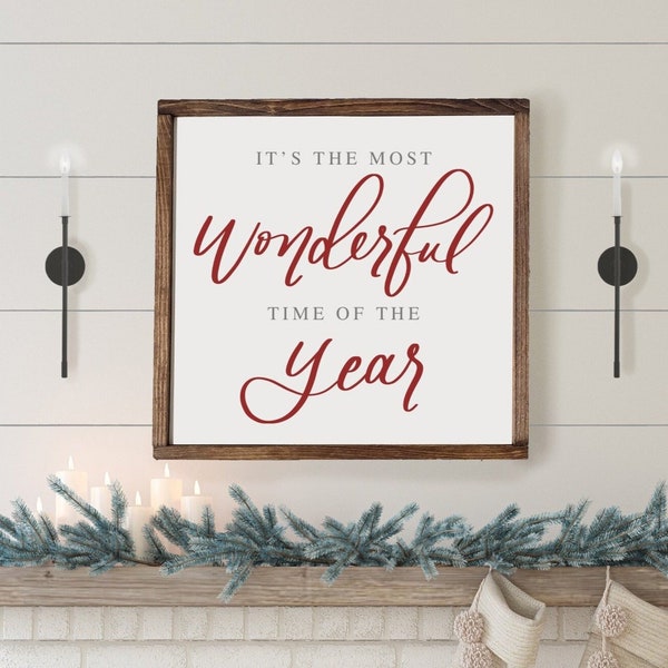 It's The Most Wonderful Time of The Year | Wood Framed Sign | Farmhouse Christmas | Rustic Christmas | Christmas sign