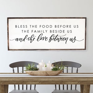 Bless The Food Before Us | Dining Room Sign | Farmhouse Wall Decor | Housewarming Gift | Rustic Wall Art | Framed Wall Art, Farmhouse Style