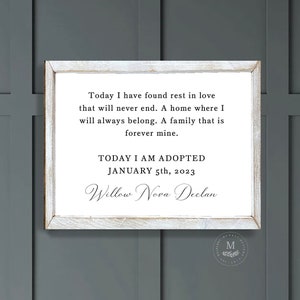 Today I Am Adopted, Personalized Adoption Sign, Wood Framed Sign, Adoption Gift, Sign for Adoption
