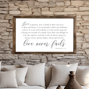 Love is patient love is kind | scripture wall decor | living room decor | wall decor | living room wall | wood framed signs | 1 corinthians