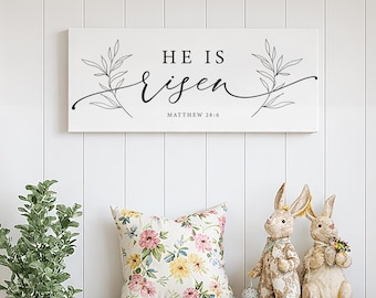 He Is Risen Sign, Christian Easter Canvas Art, Easter home decor sign, Easter wall decor