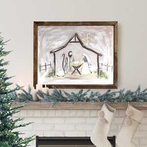 Nativity Christmas Painting, Farmhouse Christmas, Rustic Christmas Holiday Decor, Christmas wall Art Sign, Christmas Gift Quality Print