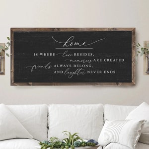 Home is where love resides sign, home decor sign, farmhouse signs, family room sign, wood signs, farmhouse wall decor Quality Print image 1