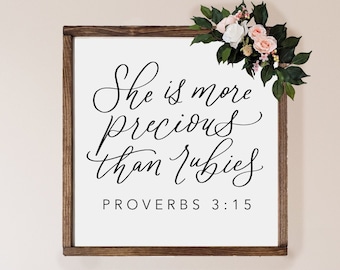 She Is More Precious Than Rubies Wood Framed Sign | She Is More Precious Than Rubies Sign | Girl Nursery Sign | Sign for Nursery