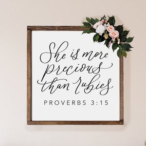 She Is More Precious Than Rubies Wood Framed Sign | She Is More Precious Than Rubies Sign | Girl Nursery Sign | Sign for Nursery