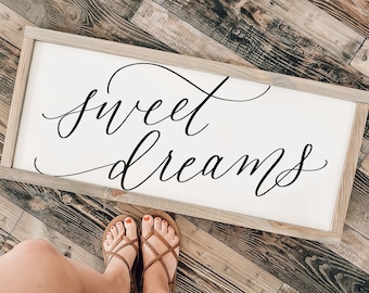 Sweet Dreams Wood Framed Sign Bedroom Sign, Farmhouse Sign, Over the Bed Signs, Wall Decor, Wood Signs for Home