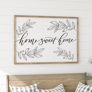 Home Sweet Home Sign | Living Room Signs | Wood Framed Sign | Farmhouse Signs | Above the Couch Sign | Entryway Sign