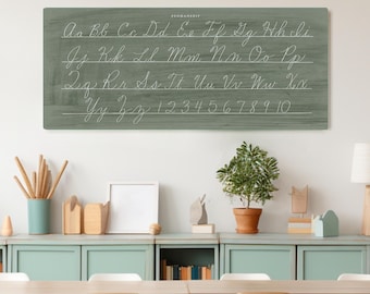 Old School Cursive Alphabet Sign, ABC Canvas Sign, Homeschool Decor, School Room Wall Art, Playroom Decor