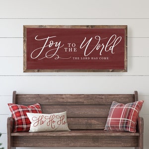Joy To The World Farmhouse Christmas Sign, Red Christian Christmas Art, Wall Art, Christmas Decor Quality Print