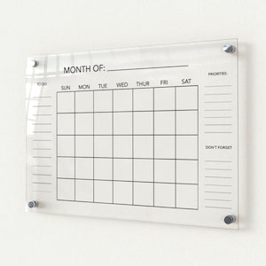 Acrylic Wall Calendar, Acrylic Calendar with Wood Frame | Personalized Acrylic Calendar |  Dry Erase Monthly Acrylic Calendar, 2022 Calendar