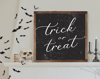 Trick or Treat Sign, Halloween Porch Sign, Fall Home Decor, Halloween Decor, Fall Farmhouse Decor, Rustic Halloween Sign Quality Print