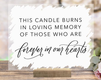 This Candle Burns In Memory Sign, Acrylic Wedding Sign, In Memory Sign, Acrylic Memory Sign, Clear Wedding Sign