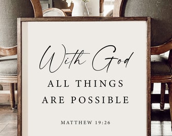 With God All Things Are Possible | Living Room Wall Decor | Farmhouse Wall Decor | Wood Signs for Home | Farmhouse Signs