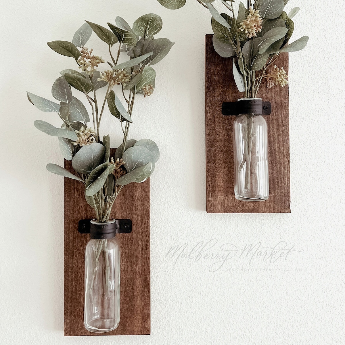 Propagation Wall Hanging, Glass Wall Sconce Set of 2, Walnut & Clear
