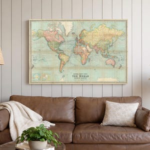 Mapa vintage, lienzo extragrande, arte mural con mapamundi, letreros educativos para la educación en casa