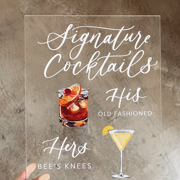 Signature drink sign | wedding drink sign | acrylic wedding bar sign | wedding signature drinks sign | acrylic signature drink | bar menu