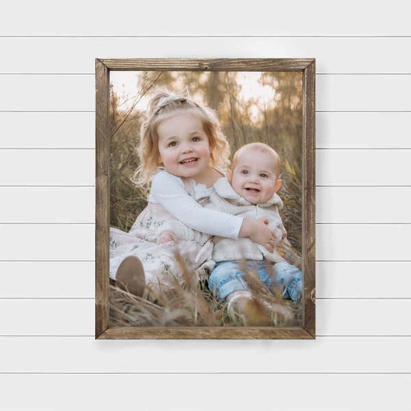 Houten ingelijste fotobord, aangepaste fotoprint, houten ingelijste foto, ingelijste houten foto, familiefoto op hout, aangepaste fotoprint, ingelijste prints