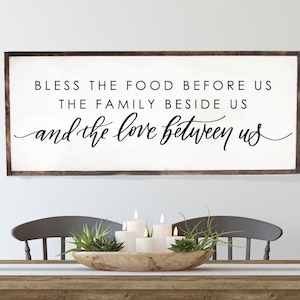 Bless The Food Before Us Wood Framed Sign| Dining Room Wall Decor | Kitchen Signs | Farmhouse Wall Decor | Framed Wood Signs