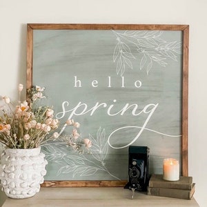 Hello Spring Sign | Spring Wood Framed Sign | Farmhouse Spring Decor | Rustic Wall Art | Signs for Spring