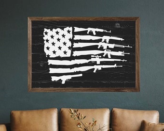 American Flag Gun Enthusiast Wood Wall Art, Gun Wall Art, Gift for Husband, Gift for Dad